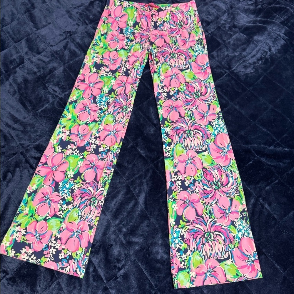 Lilly Pulitzer Pink and Green Floral Wide Leg Pants - Picture 9 of 11